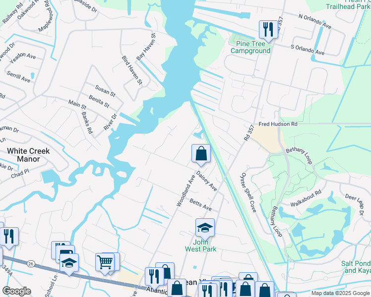 map of restaurants, bars, coffee shops, grocery stores, and more near 12 Elliott Avenue in Ocean View