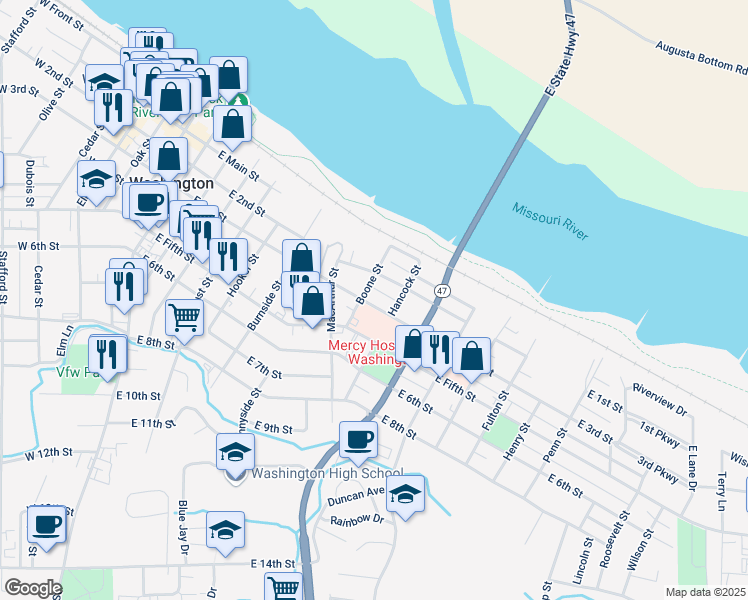map of restaurants, bars, coffee shops, grocery stores, and more near 715 East 3rd Street in Washington