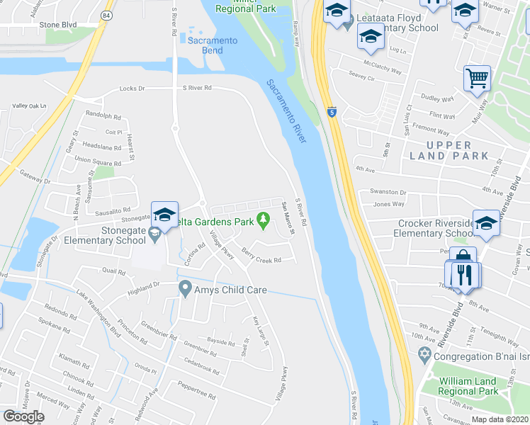 map of restaurants, bars, coffee shops, grocery stores, and more near 1284 Milano Drive in West Sacramento