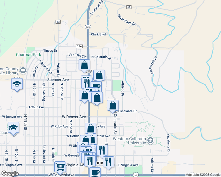 map of restaurants, bars, coffee shops, grocery stores, and more near 901-999 Sunny Slope Drive in Gunnison