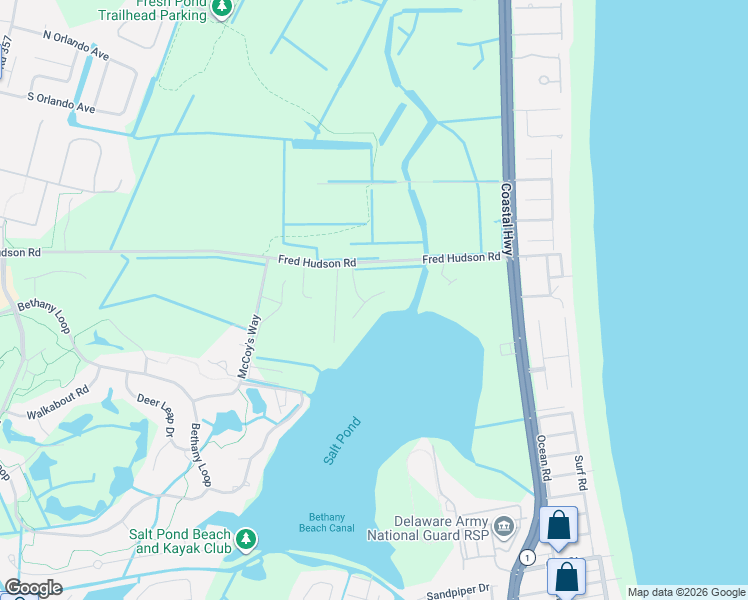 map of restaurants, bars, coffee shops, grocery stores, and more near 39330 Hatteras Drive in Bethany Beach