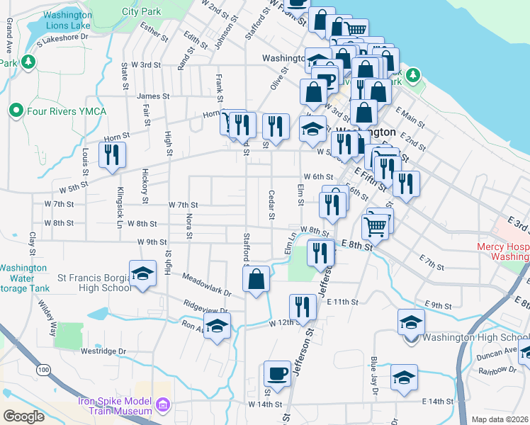 map of restaurants, bars, coffee shops, grocery stores, and more near 710 Stafford Street in Washington