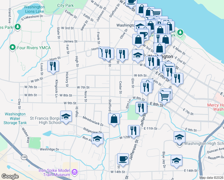 map of restaurants, bars, coffee shops, grocery stores, and more near 710 Stafford Street in Washington