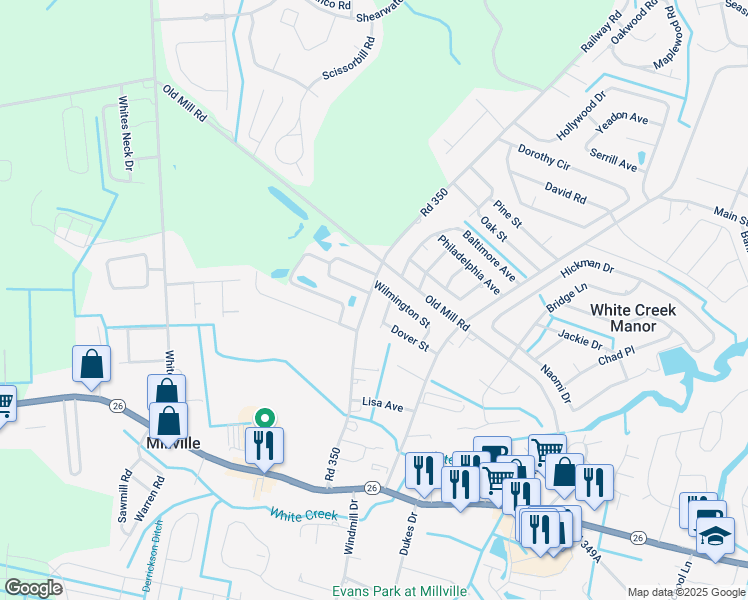 map of restaurants, bars, coffee shops, grocery stores, and more near 31572 Wilmington Street in Ocean View