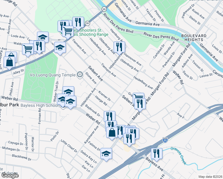 map of restaurants, bars, coffee shops, grocery stores, and more near 4625 Seibert Avenue in St. Louis