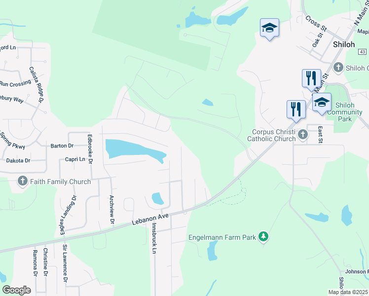 map of restaurants, bars, coffee shops, grocery stores, and more near 135 Twin Oaks Drive in Belleville