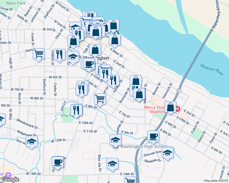 map of restaurants, bars, coffee shops, grocery stores, and more near 523 Hooker Street in Washington
