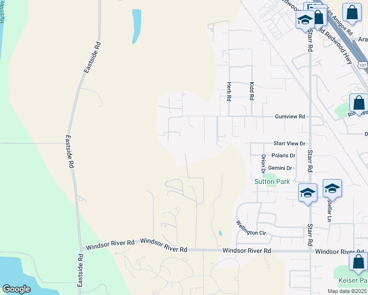 map of restaurants, bars, coffee shops, grocery stores, and more near 9901 Old Camp Ln in Windsor