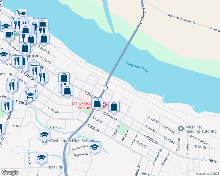 map of restaurants, bars, coffee shops, grocery stores, and more near 4 Franklin Avenue in Washington
