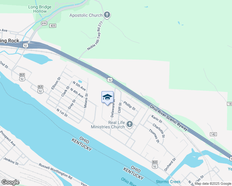 map of restaurants, bars, coffee shops, grocery stores, and more near 614 Delaware Street in Ironton