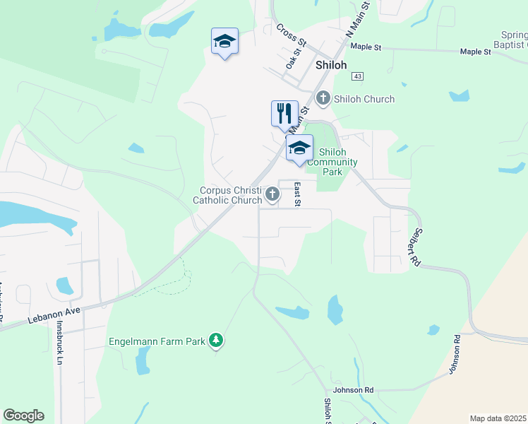 map of restaurants, bars, coffee shops, grocery stores, and more near 114 South 2nd Street in O'Fallon
