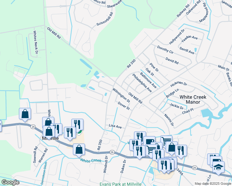 map of restaurants, bars, coffee shops, grocery stores, and more near 31572 Wilmington Street in Ocean View