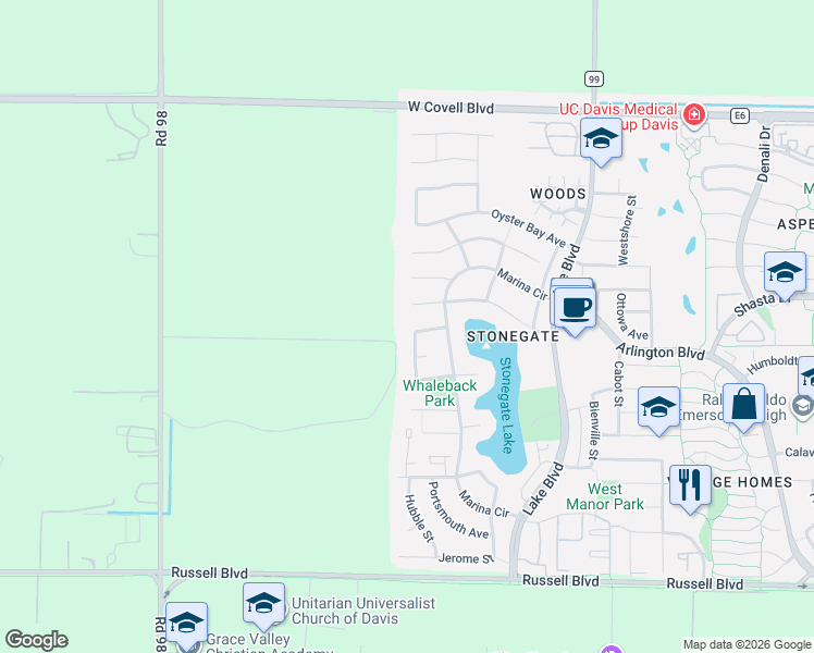 map of restaurants, bars, coffee shops, grocery stores, and more near 1143 Halifax Avenue in Davis