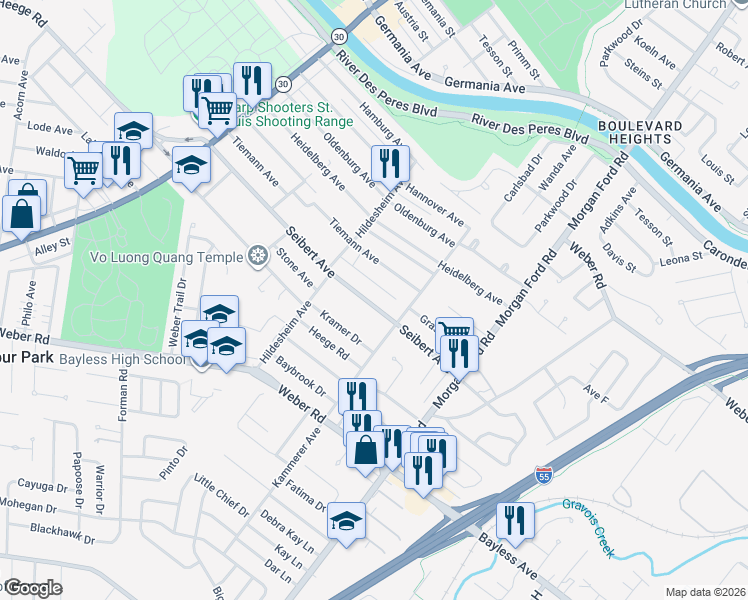 map of restaurants, bars, coffee shops, grocery stores, and more near 4625 Seibert Avenue in St. Louis