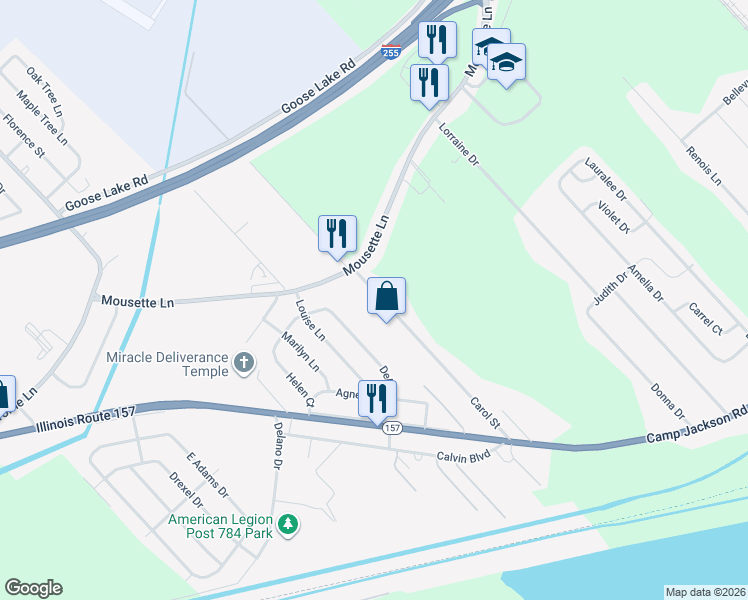 map of restaurants, bars, coffee shops, grocery stores, and more near 2314 Carol Street in Cahokia