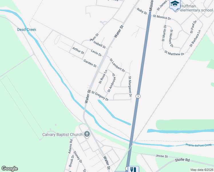 map of restaurants, bars, coffee shops, grocery stores, and more near 31 Saint Columba Drive in Cahokia