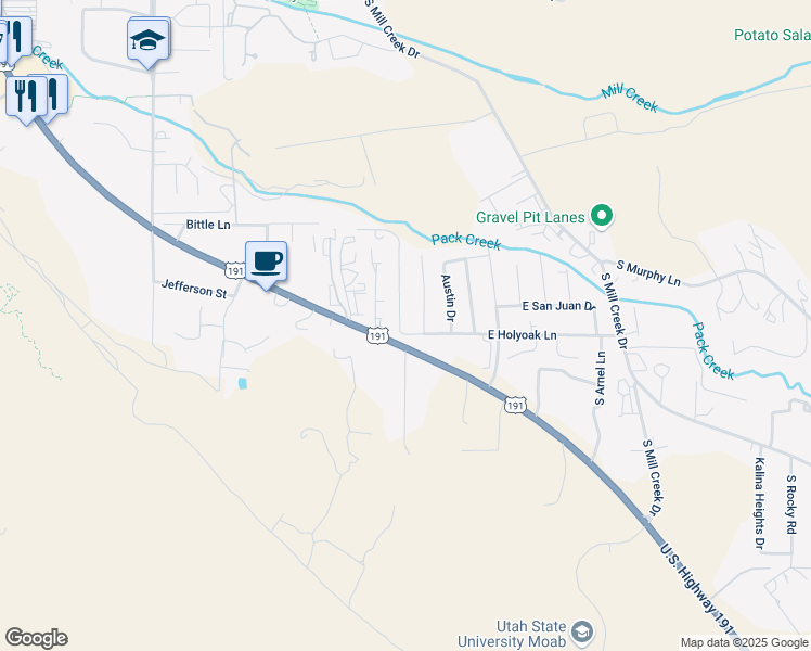 map of restaurants, bars, coffee shops, grocery stores, and more near 1211 Wagner Avenue in Moab