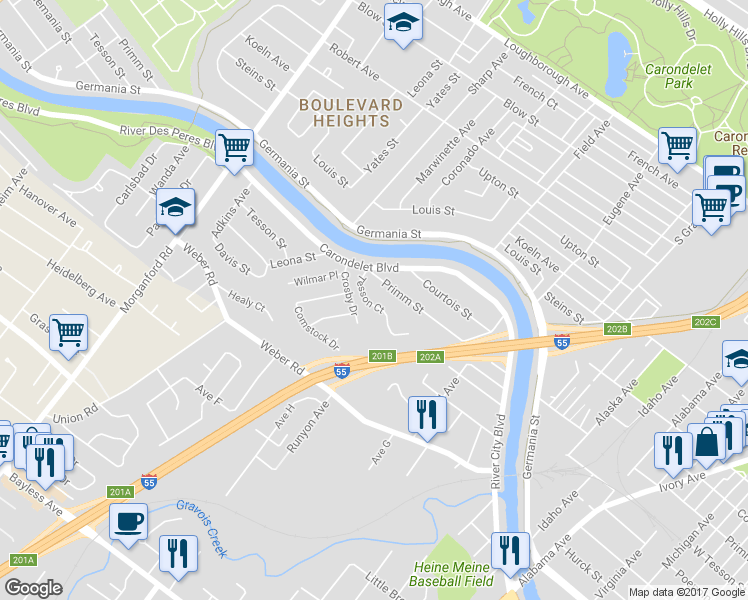 map of restaurants, bars, coffee shops, grocery stores, and more near 3837 Tesson Court in St. Louis