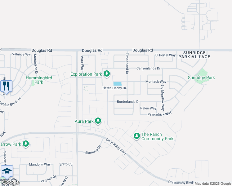 map of restaurants, bars, coffee shops, grocery stores, and more near 12205 Conservancy Way in Rancho Cordova