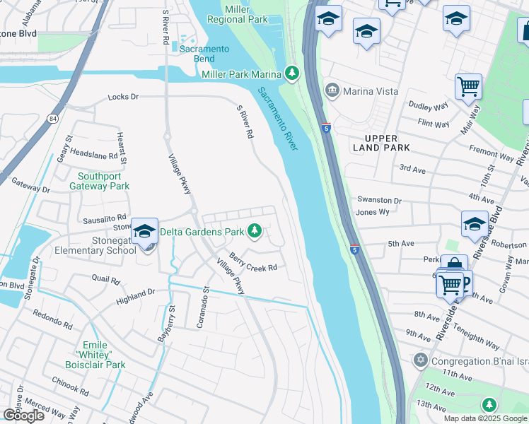 map of restaurants, bars, coffee shops, grocery stores, and more near 1284 Milano Drive in West Sacramento