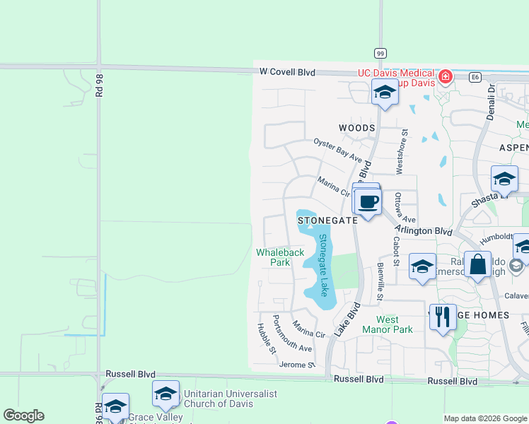 map of restaurants, bars, coffee shops, grocery stores, and more near 1221 Halifax Avenue in Davis