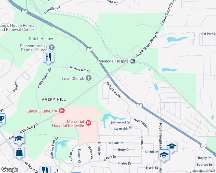 map of restaurants, bars, coffee shops, grocery stores, and more near 38 Fourscore Drive in Belleville