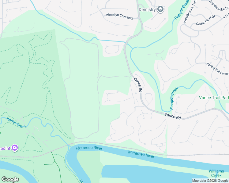 map of restaurants, bars, coffee shops, grocery stores, and more near 1036 Meramec Grove Drive in Ballwin