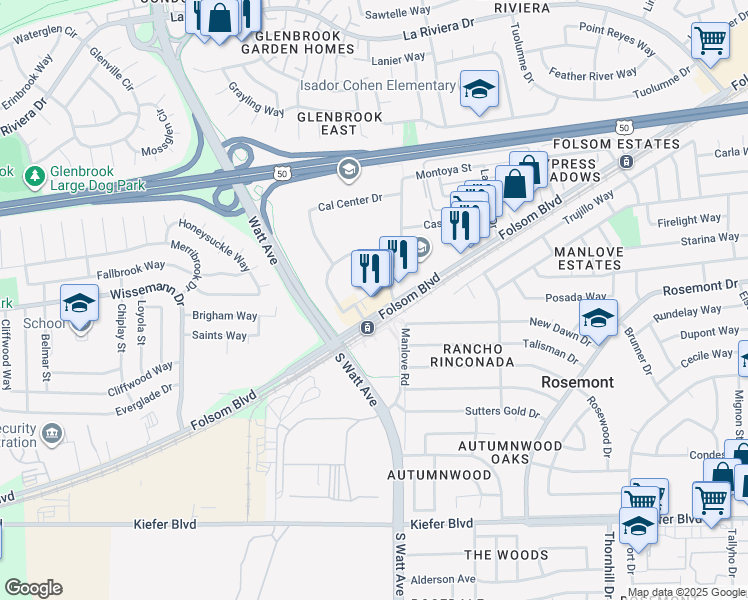 map of restaurants, bars, coffee shops, grocery stores, and more near 8946 Volunteer Lane in Sacramento