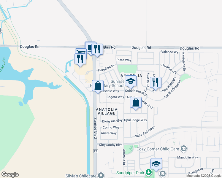 map of restaurants, bars, coffee shops, grocery stores, and more near 11817 Loisdale Way in Rancho Cordova