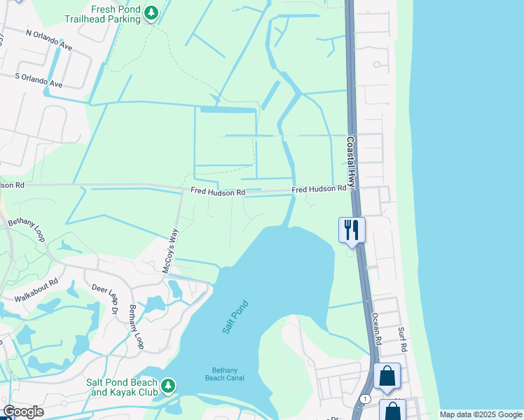 map of restaurants, bars, coffee shops, grocery stores, and more near 39330 Hatteras Drive in Bethany Beach