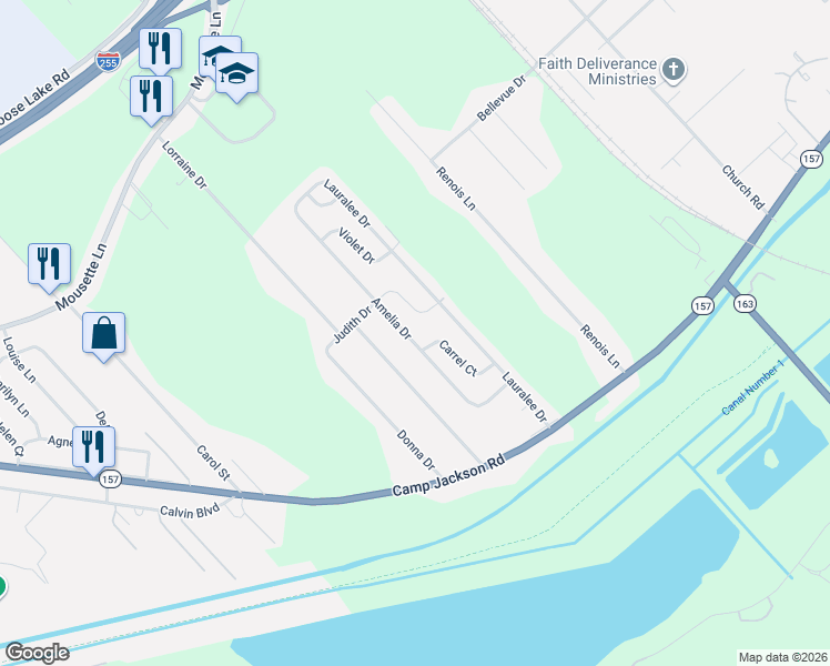 map of restaurants, bars, coffee shops, grocery stores, and more near 28 Carrel Court in Cahokia
