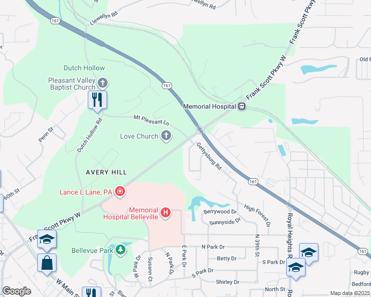 map of restaurants, bars, coffee shops, grocery stores, and more near 38 Fourscore Drive in Belleville