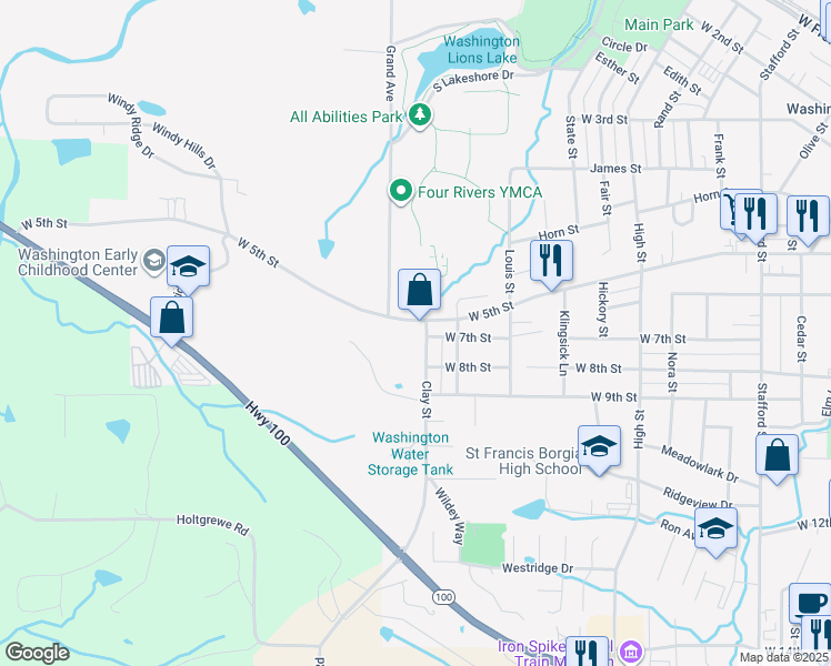 map of restaurants, bars, coffee shops, grocery stores, and more near 1320 West 7th Street in Washington