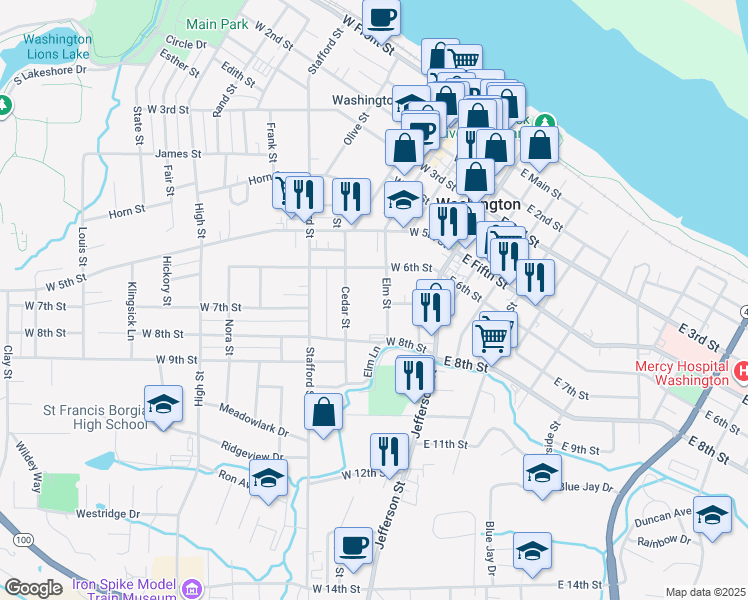 map of restaurants, bars, coffee shops, grocery stores, and more near 702 Cedar Street in Washington