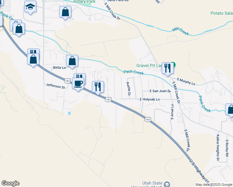 map of restaurants, bars, coffee shops, grocery stores, and more near 1211 Wagner Avenue in Moab