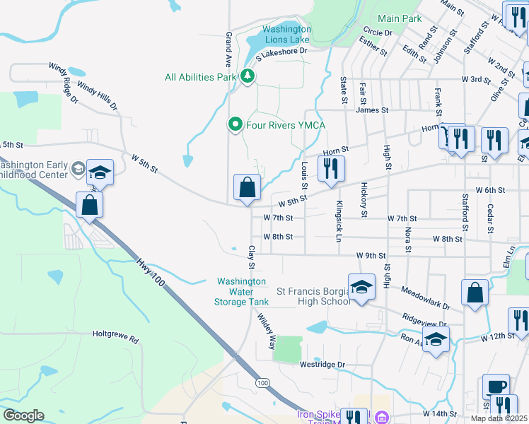 map of restaurants, bars, coffee shops, grocery stores, and more near 1320 West 7th Street in Washington