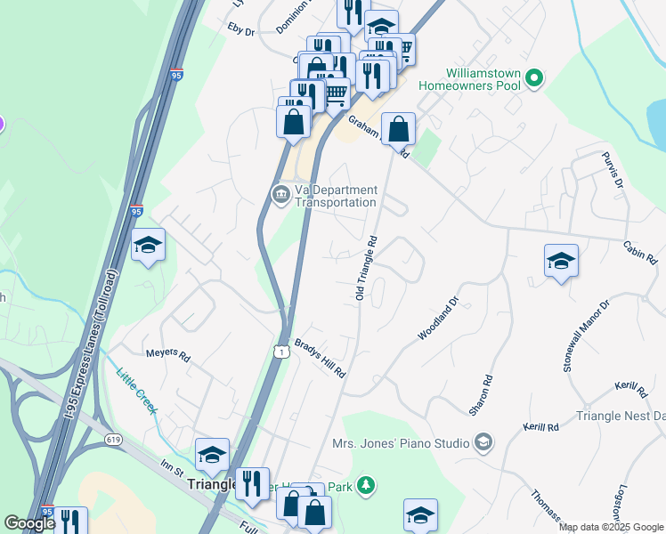 map of restaurants, bars, coffee shops, grocery stores, and more near 3963 Orange Street in Triangle