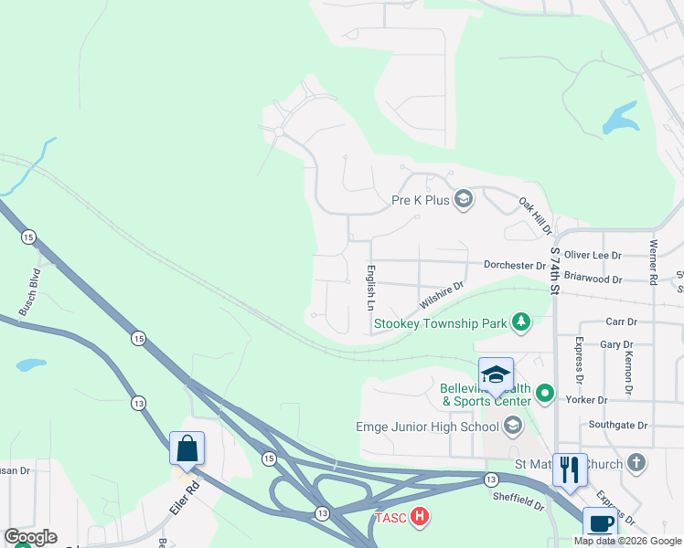 map of restaurants, bars, coffee shops, grocery stores, and more near 824 Turnberry Road in Belleville