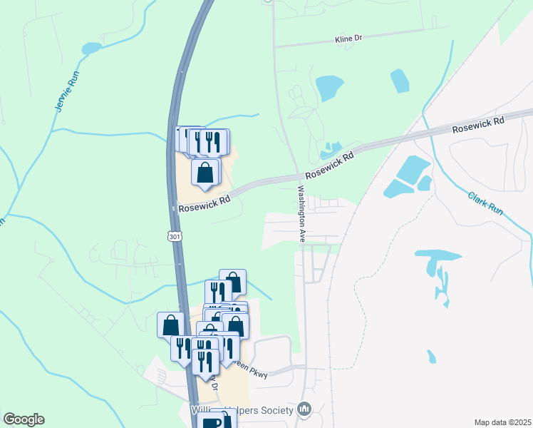 map of restaurants, bars, coffee shops, grocery stores, and more near 5725 Washington Avenue in La Plata