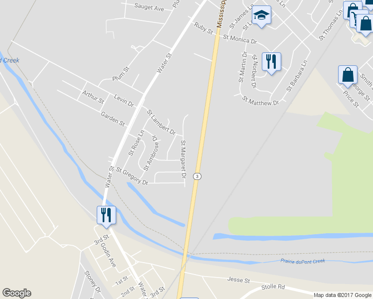 map of restaurants, bars, coffee shops, grocery stores, and more near 1110 Saint Margaret Drive in Cahokia