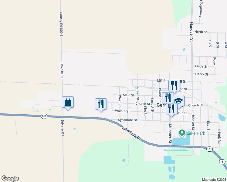 map of restaurants, bars, coffee shops, grocery stores, and more near 1301 Church Street in Germantown