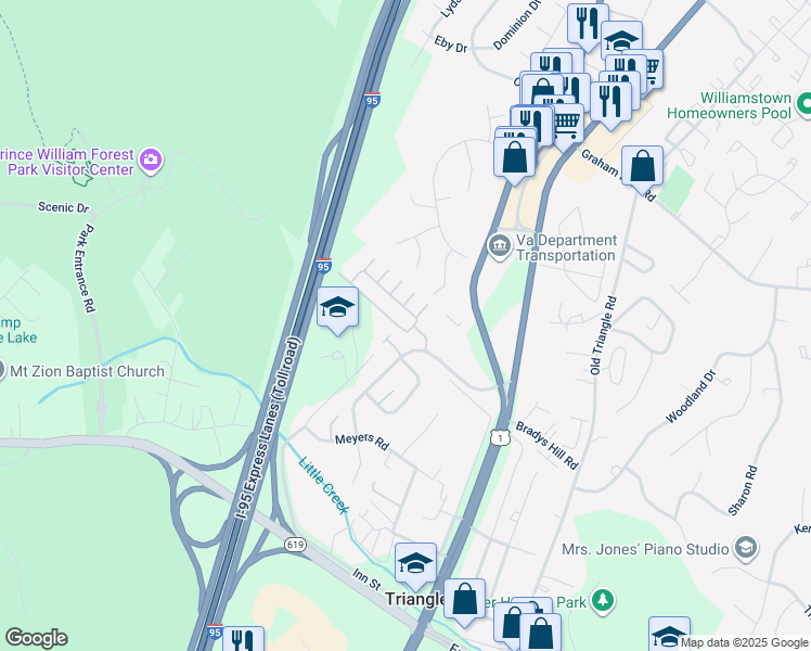 map of restaurants, bars, coffee shops, grocery stores, and more near 5023 Potomac Highlands Circle in Triangle