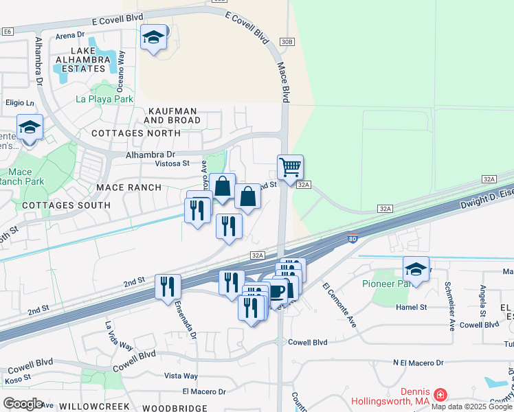 map of restaurants, bars, coffee shops, grocery stores, and more near 4632 2nd Street in Davis