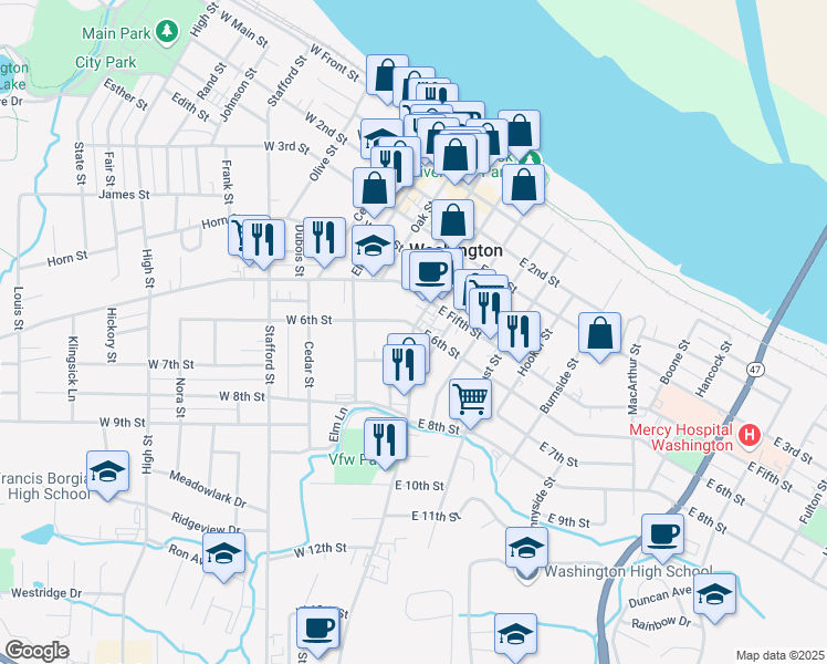 map of restaurants, bars, coffee shops, grocery stores, and more near 610 Jefferson Street in Washington