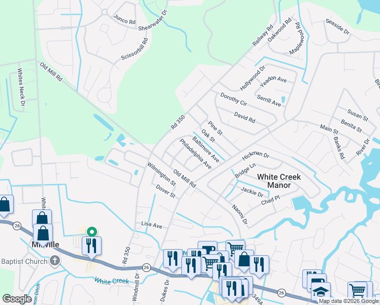 map of restaurants, bars, coffee shops, grocery stores, and more near 36697 Philadelphia Avenue in Ocean View