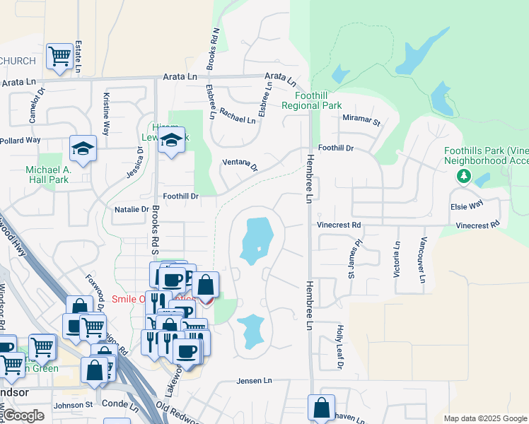 map of restaurants, bars, coffee shops, grocery stores, and more near 9362 Lakewood Drive in Windsor