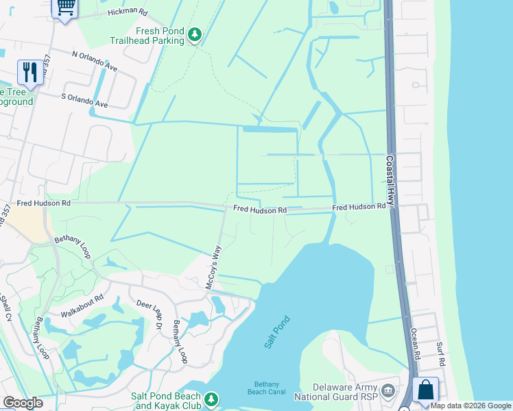 map of restaurants, bars, coffee shops, grocery stores, and more near 38679 Fred Hudson Road in Bethany Beach
