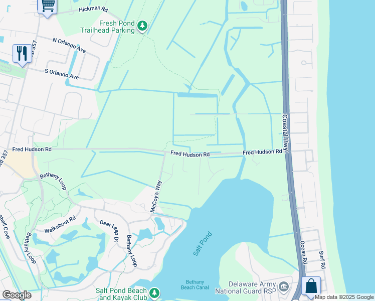 map of restaurants, bars, coffee shops, grocery stores, and more near 38697 Fred Hudson Road in Bethany Beach