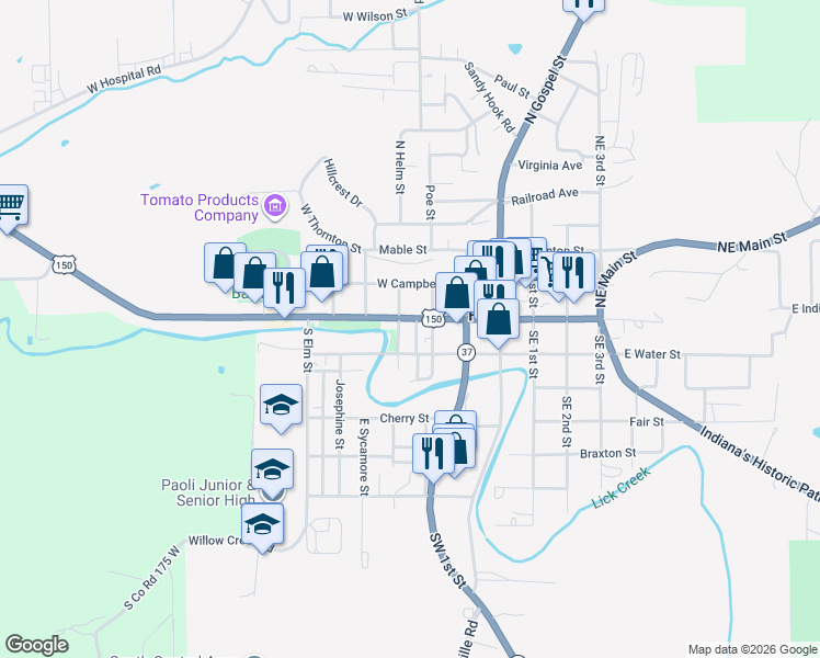 map of restaurants, bars, coffee shops, grocery stores, and more near 317 West Main Street in Paoli