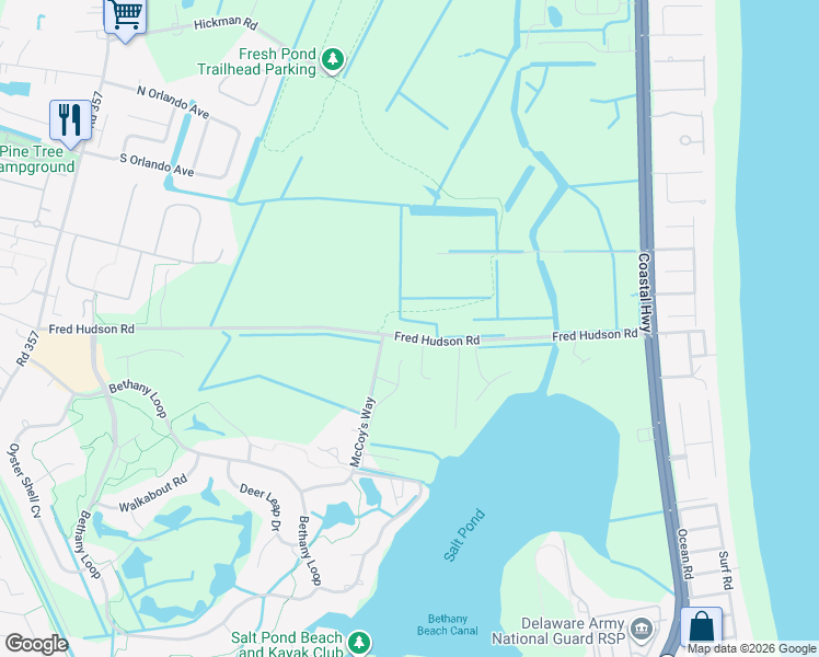 map of restaurants, bars, coffee shops, grocery stores, and more near 38679 Fred Hudson Road in Bethany Beach